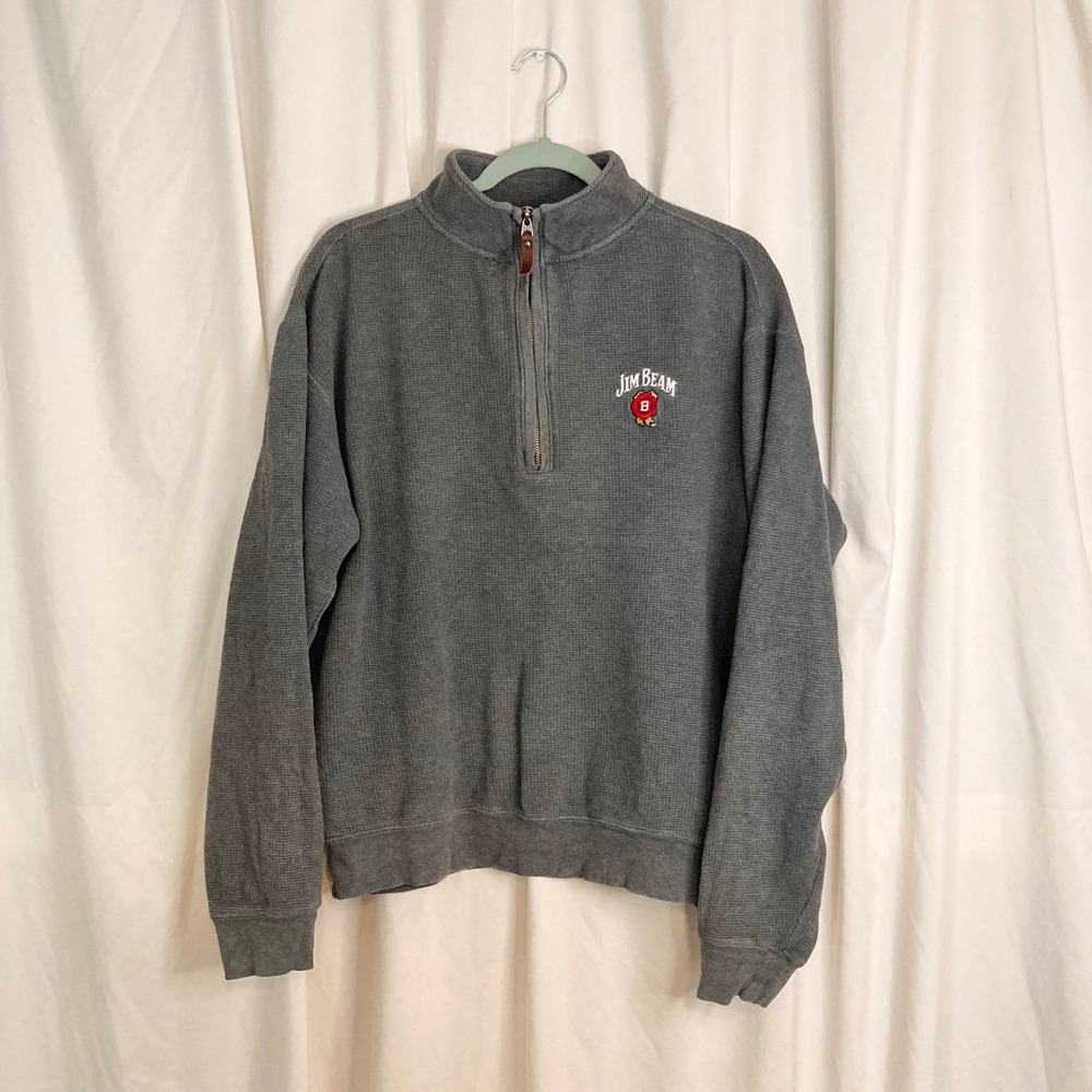 VTG Woolrich x Jim Beam Waffle Knit Thermal Quarter Zip Pullover Gray Men's M